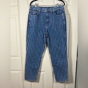 American Eagle Outfitters Denim Mom Jeans with White Stripes, cropped ankle